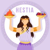 Maqueta de publicación de redes sociales de hestia violet. diosa griega antigua. figura mitológica. plantilla de diseño de banner web. refuerzo de redes sociales, diseño de contenido. cartel, tarjeta imprimible con ilustraciones planas