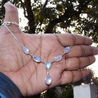 "Fiery Rainbow Moonstone 925 Solid Sterling Silver Handmade Bezel Set Gift For Necklace. J90105  Main Color: Blue Fire   Length: (18\"  inch ) Stone Size (can vary as per availability) : 8x12 Oval   Weight: 10.8 gram  Item code: J90105 Metal - Solid 925 Sterling Silver We are making All jewellery with Solid 925 Sterling Silver with 925 hallmark. You can use it your self or Gift it to someone. It is an ideal gift which everyone would love to get. If you want extra small or extra large let me know