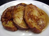 Denny's-Style French Toast . Ideal for a different breakfast or supper. Make a Croque Monsieur by adding cheese on one slice and covering with another -then fry double slice. No sugar etc no sugar or spice.Liked by all ages.