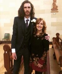 Hozier & harpist Brenda Grealis at church for a friend's wedding in Ireland , 30th November , 2019 .