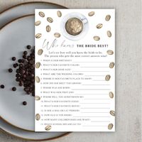 Watercolor coffee beans and cup of coffee. Love is brewing bridal shower. Coffee themed bridal shower.