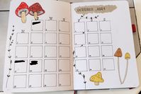 October 2024 bullet journal monthly overview layout. Mushroom theme #bulletjournal #october #2024 #bujo #theme #mushroom #layout #monthly #overview