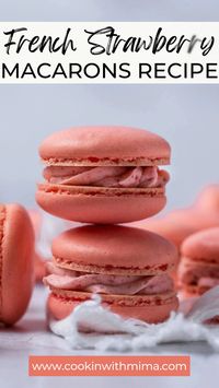 French strawberry macarons are homemade macarons that are flavored with strawberries, and are light and delicate. Soft macarons that are swirled with a sweet strawberry filling. Learn how to master making up macarons from scratch in the comfort of your own home. Tips and tricks so you can create gourmet macarons at home. Head over and save the recipe for when you are ready to make these macarons.