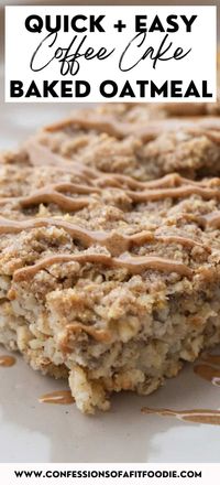 This coffee cake baked oatmeal is like dessert for breakfast!  Gluten and dairy free friendly (can even be vegan) and made from real, whole food ingredients, this cozy baked oatmeal recipe is a new favorite. 