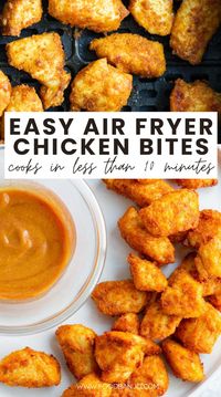 This air fryer chicken bites recipe is easy to make and cooks in less than 10 minutes! The chicken bites are lightly breaded for a slightly crispy chicken bite that is easy to make and delicious.