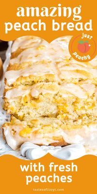 This Peach Bread is a wonderful recipe to incorporate summer peaches. Delicious, moist quick bread full of ripe diced peaches with a easy peach glaze.