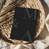 Modern Minimalist Matte Black Wedding Invitation. Features bold monogram typography and minimal graphic design. Personalize text with all the details of your special day.