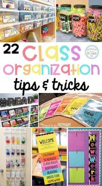 22 organization tips and tricks for the classroom that will help teachers get organized and set-up their classroom! Tons of back to school tips to organize teaching materials, student work, books, math supplies, and more. You won't want to miss the FREE student labels! #classroomorganization #classroommanagement #teachertips