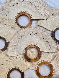 HI! PLEASE PLACE YOUR ORDER WITH 2-3 MONTHS OF ANTICIPATION. I even recommend placing it with even more time as we sell out fast. Thank you so much! Party Fans Circular The perfect personalized fans for your beach wedding or party. These are a new variation from our famous Fiesta Fans. Made with thicker wood and handwoven palm leaves. Each fan has a unique pattern and no two are the same. Our Fiesta hand fans are made in collaboration with Mexican artisans, we have been working with for years. E