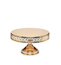 14" Daisy Swirl Round Pedestal Cake Stand  8" Tall with 14" serving plate surface  Available in shiny metallic gold, shiny metallic rose gold gold and shiny silver finish   Sturdy metal construction  Perfect for entertaining or home decor