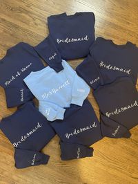 These crew neck cotton blend sweatshirts are the perfect gift for your bridal party ! Perfect to wear the day of getting ready , or on your bachelorette. Don't forget to say thank you to your girls for standing by your side . They will love these !  Personalization can be on the back , front centered or left corner . Name on the arm is option , you can even have there name on the sweatshirt and Bridesmaids or Maid of Honor on the arm !  Upon ordering please let us know how you would like persona