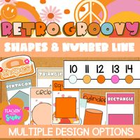 Retro Groovy Classroom Decor - Shapes posters and NUMBER LINE | TPT