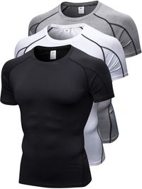 PRICES MAY VARY. 3 Pack Short Sleeve Men's Cool Dry Compression Shirts Sports Baselayer Tops Multi-colored Button closure USUAL SIZE FOR COMPRESSION FIT. It is recommended friends who are stout or like the loose fit style choose a LARGER size than your regular one. ☀ Men's compression T-Shirts is made of 85% polyester and 15%spandex, soft against the skin and ultra-breathable, excellent elasticity with enhanced range of motion,great for all day wear, can machine washable, hand washable or dry cl