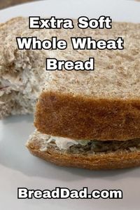 This soft whole wheat bread recipe creates a delicious sandwich bread with lots of whole wheat fiber. This whole wheat bread recipe is made with your bread machine or electric stand mixer and then baked in the oven. Visit Bread Dad (BreadDad.com) for tons of east bread recipes & bread machine recipes. #SoftWholeWheatBread #SoftWholeWheatBreadRecipe #WholeWheatBread #WholeWheatBreadRecipe #BreadMachineWholeWheatBread #BreadMachineWholeWheatBreadRecipe