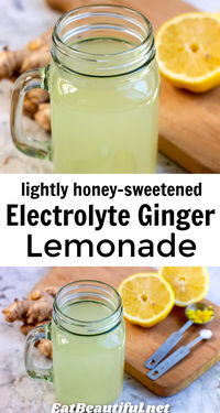 Electrolyte Ginger Lemonade is perfectly satisfying, thirst quenching, rejuvenating and delicious. You've found what just might be the quintessential electrolyte drink recipe. Enjoy when the weather is hot, or with exertion! This recipe is refined sugar-free, sweetened lightly with honey. | summer | drinks