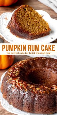 This delicious pumpkin rum cake is incredibly moist with a comforting pumpkin spice flavor. It's soaked in a butter rum sauce that complements the pumpkin perfectly to create an elevated, but simple, fall dessert. #pumpkinrumcake #pumpkincake #pumpkin #pumpkinspice #rumcake #rumsoakedcake #thanksgiving #dessert #fallcake #fallrecipe #pumpkinspice from Just So Tasty