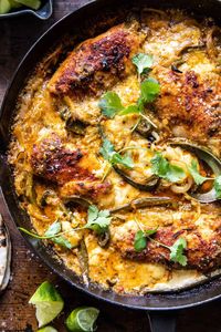 One Skillet Cheesy Green Chile Chicken | halfbakedharvest.com