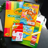 4pc Crayola Crayons Paper And Book Set. Includes: 1(20)Pc Crayola Super Tips Markers, 1(36)Pc Crayola Subtraction Card Set, 1(25)Pg Crayola Sticky Activity Pad And 1(30)Sheet Crayola Construction Paper Set..