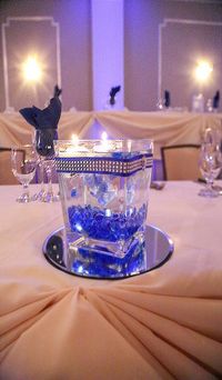 Royal Blue Lighted Square Glass Wedding Centerpiece | Etsy