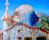 Buy CASA BATLLO - GAUDI, an Acrylic Painting on Canvas, by Carmen Junyent from Spain, For sale, Price is $980, Size is 21.7 x 18.1 x 0.4 in.