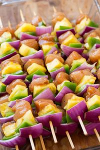 Hawaiian Chicken Kebabs! These are SO GOOD!! Made with pineapple, onion, bells peppers and the most delicious, flavor packed marinade. Perfect summer dinner! #kebabs #skewers #chicken #pineapple 