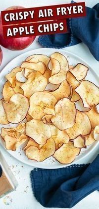 Crispy Air Fryer Apple Chips are the best healthy snack recipe from Evolving Table! Quickly dehydrate thin apple slices in the air fryer into crunchy perfection. Sprinkle with cinnamon for an easy and flavorful after school treat.