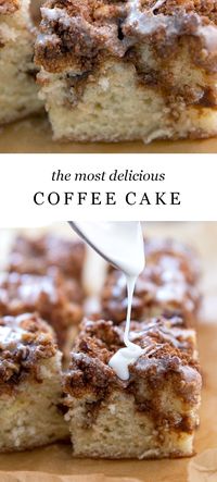 Coffee Cake that is so moist and delicious with a perfect brown sugar and cinnamon crumb topping- a classic recipe addition to breakfast or even dinner.