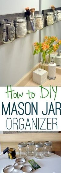 DIY Tips for an Organized Bathroom - Do it Yourself Pretty wall mounted hanging Mason Jar and Pallet Organizer Tutorial via DIY Playbook