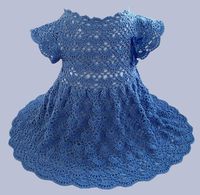 Crochet Blue Dress for Baby. Crochet Dress Newborn Pattern. Baby Girl Pattern, Princess Cinderella Baby Crochet Dress. I like to create nice dresses. Baby Girl will be very beautiful in this dress. It is suitable for 6-12 months. You`ll receive 4 pdf files with Pictures for each row and stitches. There are very detailed instructions in English in these files. This dress is without seams. It is crocheted top down. I show how to work the Raglan lines. You can simply repeat rows and continue Raglan line and the size will be bigger. It will be easy to make such a wonderful dress (The Designer is Varvara.)