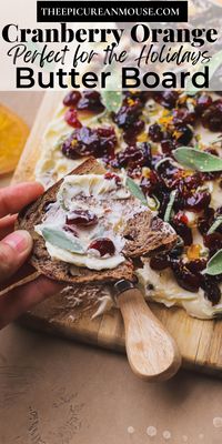 This butter board is such a fun idea for the upcoming holidays. Swirls of creamy butter layered with a homemade cranberry compote, fresh sage and a drizzle of honey.