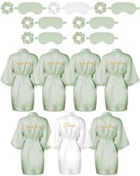 PRICES MAY VARY. Nice Combination Set: the package comes with 7 pieces of bridal party robes, including 1 bride embroidered robe and 6 bridesmaid robes, each gown comes with a matching eye mask and hair tie set in the same color, sufficient in quantities and styles to meet your requirement of using Soft and Comfortable: the bridesmaids robes, eye mask and hair ring are all made of quality satin fabric, which is soft and skin friendly; The inside of the eye mask is filled with 180 grams of silk c