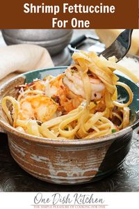 This wonderful Shrimp Fettuccine is a flavorful, easy meal that cooks in just 20 minutes! Shrimp cooked in garlic, then tossed with buttery fettuccine. Healthy, hearty and the perfect amount for anyone cooking for one.