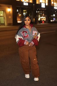 Available In Grey/Combo. Cropped Jacket Bomber Snap Button Closure Contrast Hood Embroidered Detail Patchwork Detail Athletic Ribbed Trim Varsity Light Padding Fully Lined Disclaimer : Embroidery Placement Will Vary Outer: 100% Cotton Lining/Filling: 100% Polyester | Cali Teddy Bomber Jacket in Grey size Small by Fashion Nova