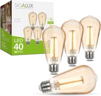 Sigalux Edison LED Light Bulbs, Dimmable Vintage Light Bulbs 40 Watt Equivalent, E26 LED Filament Bulbs, ST19 Antique Amber Glass Light Bulbs Soft White 2700K, 400LM, CRI90, UL Listed, 4 Pack - Amazon.com