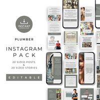 Boost your online presence and engage your audience with this Plumber Marketing bundle designed specifically for the Plumbing Business. This comprehensive set includes customizable Social Media Posts and Instagram Stories, perfect for promoting your Plumbing Services and establishing a professional and consistent brand image on social media. What's Inside: *20 Editable Instagram Posts: Enhance your Plumbing Instagram feed with eye-catching designs tailored for the plumbing industry. *20 Editable