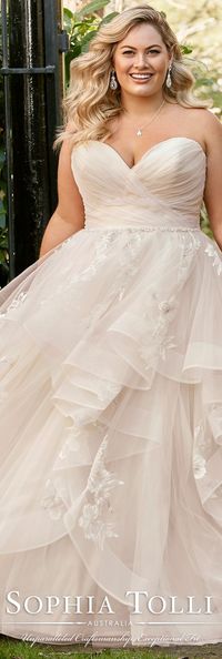 Plus sixe wedding dress by Sophia Tolli Y11958 Rylee | Blush princess  colored Ball gown with voluminous ruffle skirt and sweetheart neckline  #weddingdress #weddingdresses #bridalgown #bridal #bridalgowns #weddinggown #bridetobe #weddings #bride #dreamdress #bridalcollection #bridaldress #dress See more gorgeous wedding dresses by clicking on the photo