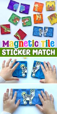 Are you looking for a quick and easy game for toddlers and preschoolers? Magnetic Tile Sticker Match is a great way to keep little ones entertained and learning at the same time! These sticker puzzles are not only fun but also help grow and develop your little one’s brain. My son has out grown his magnetic tiles, and I've found the perfect way to repurpose them. I found these large animal stickers for really cheap at Walmart. My 3 year old loves playing with them! I love finding easy activities for kids that require little to no effort.