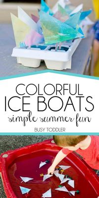 Colorful Ice Boats: A simple summer activity perfect for babies, toddlers, and preschoolers; water table activity; outdoor activity; summer play idea