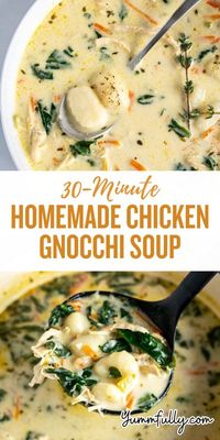 This easy-prep one-pot Olive Garden Chicken Gnocchi Soup is ready in 30 minutes and made with easy-to-find pantry staples. You can customize it to adapt to your dietary needs by choosing the protein of your choice and swapping ingredients to meet your preferences. It’s the perfect bowl of comfort for those chilly fall and winter nights!