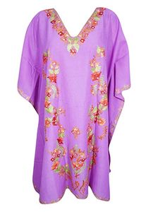 Mogul Interior Women Caftan Dress Embellished Short Resort Wear Kaftan One Size Purple at Amazon Women’s Clothing store