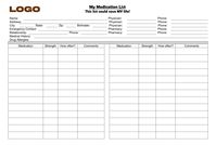 Printable Medication List Card Template