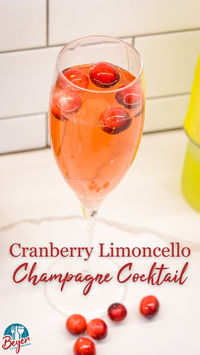 The Cranberry Limoncello Champagne Cocktail is a sparkling cocktail made with just cranberry juice, limoncello, and your favorite champagne or prosecco.