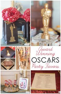 Learn how to DIY your own Oscars party decorations and where to buy fabulous Oscars party favors like the golden chocolate Oscars statues and personalized bouquets featured in this awesome Oscars party from AttaGirlSays.com