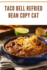 Craving beans and cheese? Try this Copy Cat Taco Beans Pintos and Cheese. It's the delicious red sauce and refried beans blanketed in ooey-gooey melted cheese. It takes just minutes. Feed the crave! #tacobellbeansandcheese #copycatpintobeansandcheese #tacobellpintosandcheese #tacobellredsauce #copycatredsauce #pintosandcheese