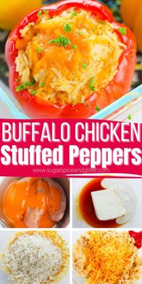 Buffalo Chicken Stuffed Peppers are cheesy with tangy heat from the buffalo sauce that is slightly tempered by the addition of zesty blue cheese dressing. The juicy bell peppers are a delightful contrast to the toothsome chicken and rice filling and the ooey gooey melted cheese throughout the filling.