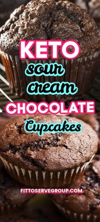 These Keto chocolate sour cream cupcakes produces the richest, moistest chocolate brownie like cupcakes. Curb your chocolate cravings with this easy chocolatey treat! #ketochocolatecupcakes #lowcarbchocolatecupcakes