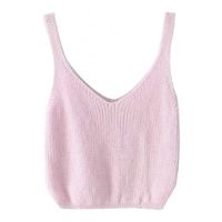 Plain V-Neck Sleeveless Cropped Knit Tank ($20) ❤ liked on Polyvore featuring tops, pink, shirts, beautifulhalo, crop top, cropped cami, pink tank, sleeveless shirts, cropped tops and sleeveless tank tops