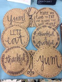 Hand burned cork 7 inch hot pad! The hot plate trivet is both functional and can be decorative! Leave out on your stove or counter to add a pretty