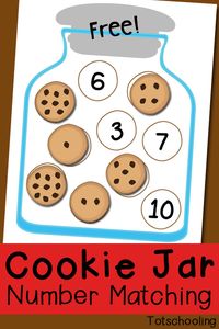 Idea para "cierra la caja" - Cute Cookie Jar Number Matching Game. Fun preschool math activity!