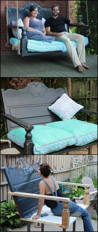 How To Build A Porch Swing From A Recycled Headboard http://theownerbuildernetwork.co/a94g This is a great way of repurposing a headboard that has seen better days. Turn it into a porch swing!